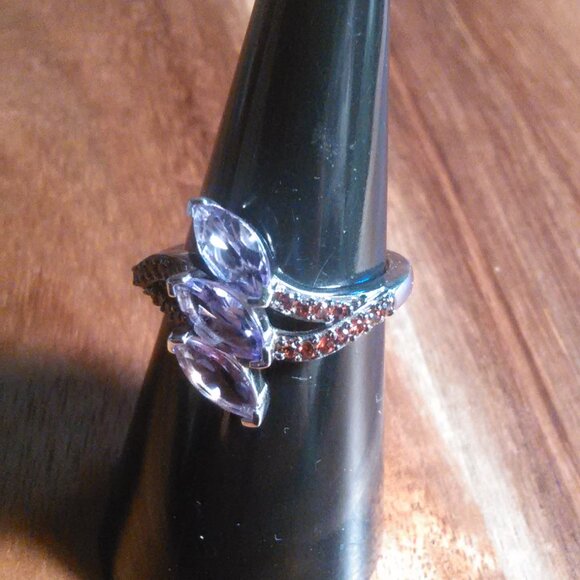 Moroccan Rose and Mozambique Garnet Trinity Twilight Sterling Silver Ring-Size 7 - Picture 8 of 16